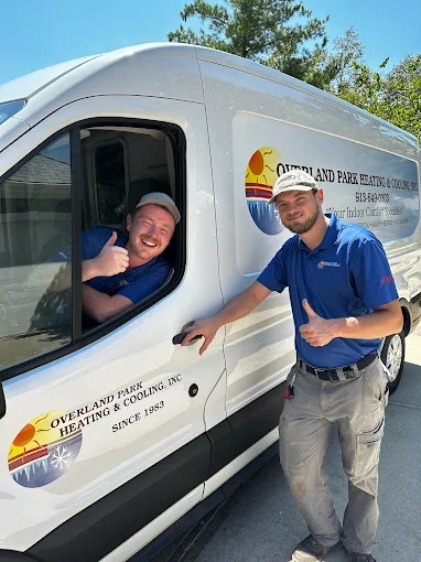 Overland Park Heating & Cooling guys giving a thumbs up